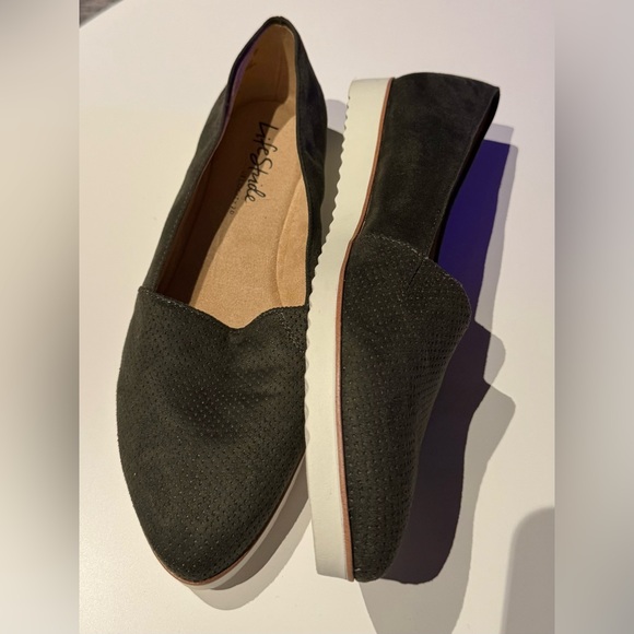 Olive Green Suede Slip-On Loafers - Picture 1 of 3